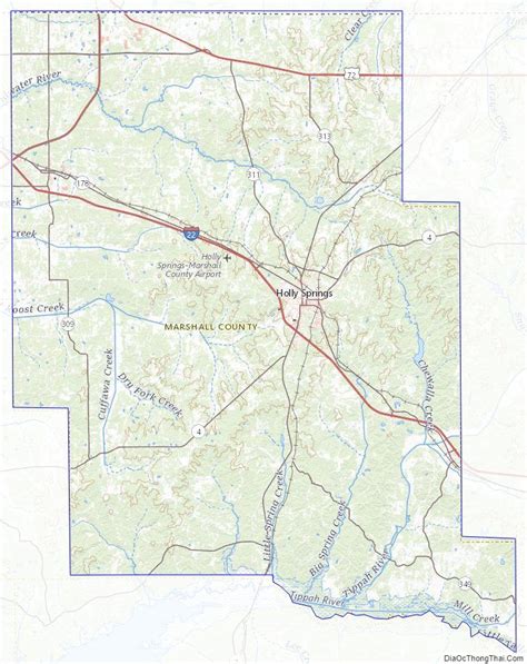 Topographic map of Marshall County, Mississippi Topographic Map, Marshalls, Mississippi, County ...