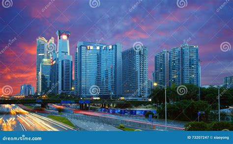 Shenzhen skyline at night editorial photography. Image of pass - 73207247