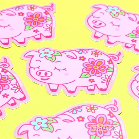 Pink Pig Sticker Cute Vinyl Sticker Mosaic Art Floral | Etsy