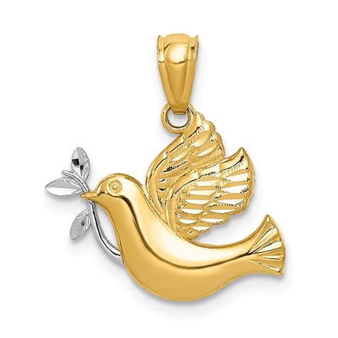 14k Yellow with White Rhodium Two-tone Gold Polished Dove w/Olive Branch Pendant - Walmart.com