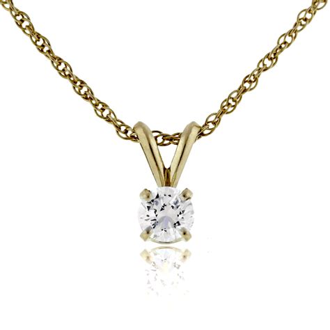 14k Yellow Gold Round Brilliant Diamond Pendant Necklace