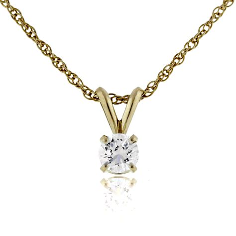 14k Yellow Gold Round Brilliant Diamond Pendant Necklace