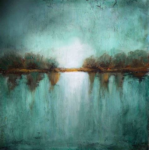 Original landscape minimalism teal textured made by LaurenMarems