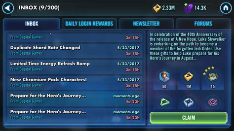 Double Rewards From Inbox "Prepare for the Hero's Journey" — Star Wars Galaxy of Heroes Forums ...