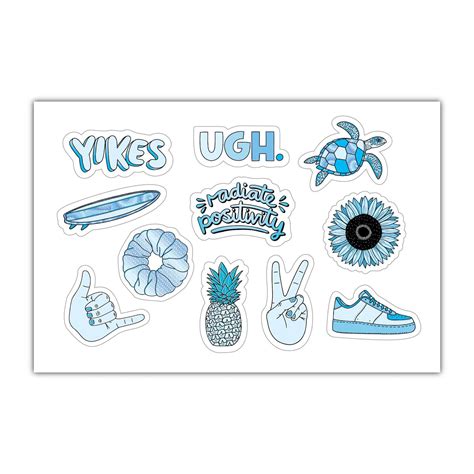 Sheet of Mini Stickers - Blue Aesthetic Stickers - SMALL miniature 1" | Phone case stickers ...