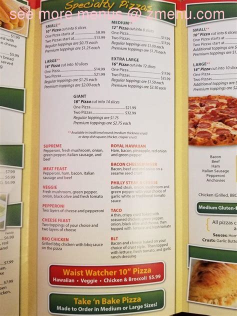 Menu at Big Cheese Pizza pizzeria, Presque Isle