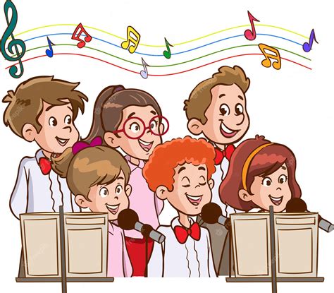 Cartoon Group Of Children Singing In The School Choir Royalty Free - Clip Art Library