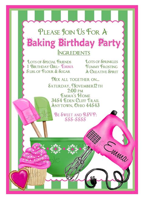 Baking Birthday Party Invitations Preppy Baking Kitchen | Etsy