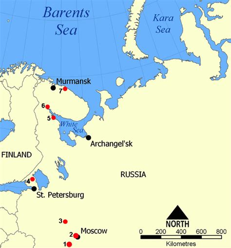 Regions of sampling: 1-Kaluga region (one locality), 2-Moscow region (3 ...