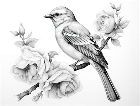 Premium AI Image | a black and white pencil drawing of a birds on a ...