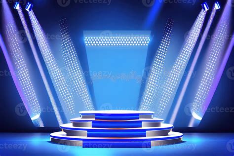 podium stage with stage lights podium stage with award ceremony on blue background. AI Generated ...