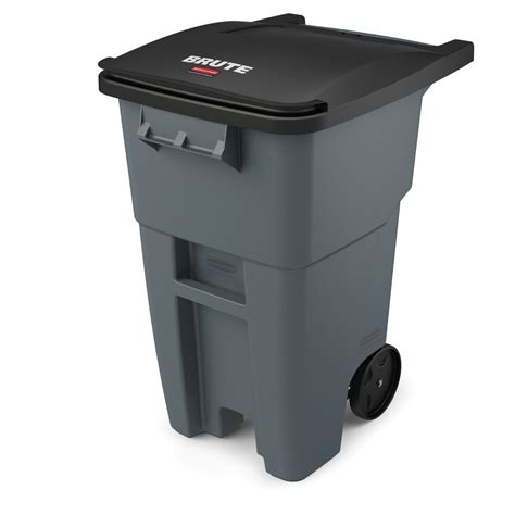 Rubbermaid Commercial Products FG9W2700GRAY BRUTE Roll-Out Garbage Trash Can with Lid, Square ...