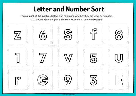 Letters and Numbers Activity Sorting Printable Worksheets - Kidpid