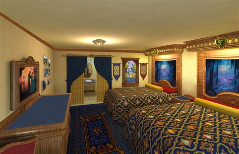 two beds in a room with blue carpeting and curtains on the windowsills