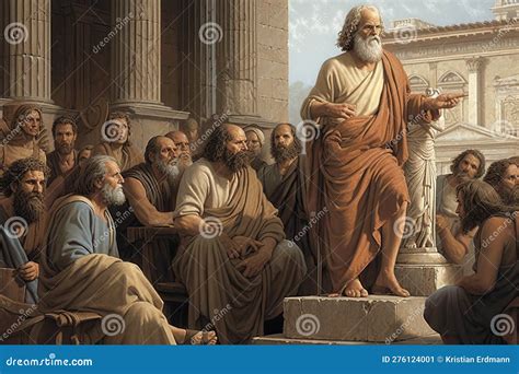 Socrates Preaching Philosophy In Athens, Digital Illustration ...