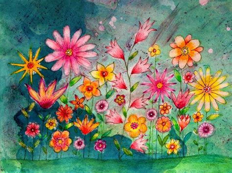 Whimsical wild flowers watercolor art by Sukilopi Art prints, pillow ...