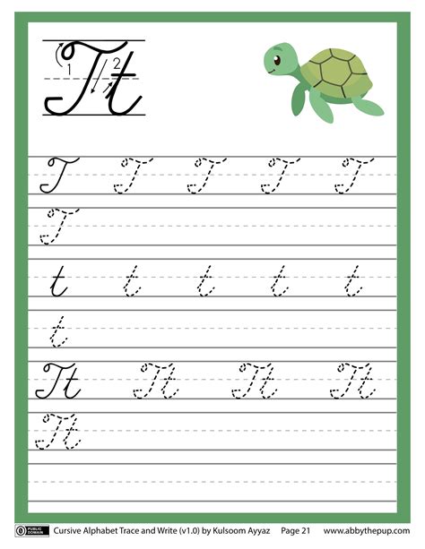 Cursive Alphabet Trace and Write Letter T | Free Printable Puzzle Games