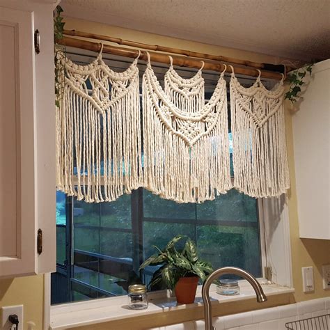 Macrame Boho Window Curtain Valance. Cream White Kitchen Panel ...