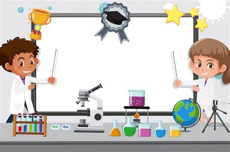 Premium Vector | Banner template with two kids working in science lab ...