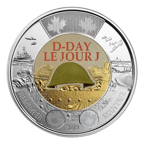 2019 Canadian $2 D-Day 75th Anniv Remembrance Coloured Toonie Coin ...