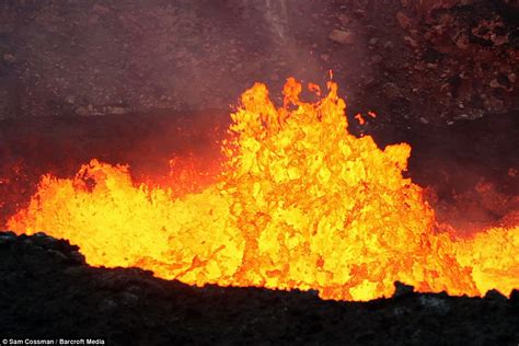 Sam Cossman takes pictures of active lava lakes with drones and heat-proof suit | Daily Mail Online