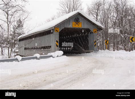 Covered Bridge in winter Stock Photo - Alamy