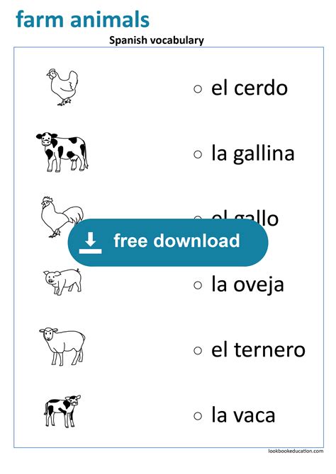 Worksheet Spanish Vocabulary Farm Animals - LookbookEducation.com