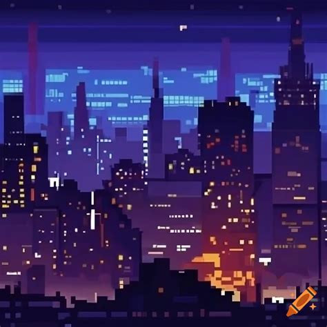 Pixel art drawing of night city