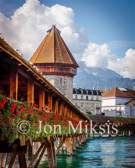 Lucerne Switzerland Chapel Bridge with Swiss Alps in the | Etsy