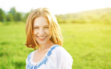 Happy Beautiful Young Woman Laughing and Smiling on Nature Stock Image - Image of looking, head ...