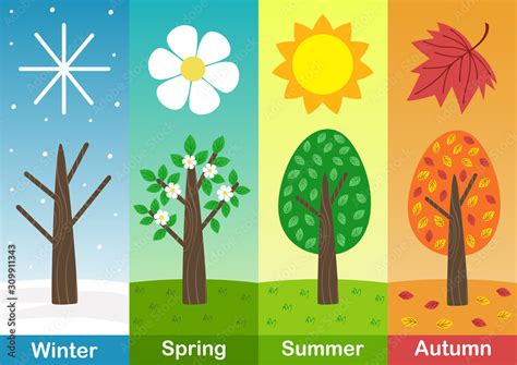 four seasons banners with trees - vector illustration, eps Stock Vector ...