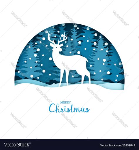 Merry christmas card white deer in the snow Vector Image