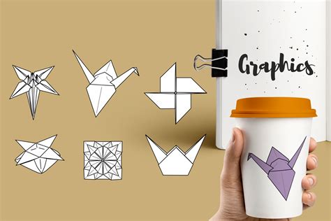 Paper craft origami clip art illustrations bundle