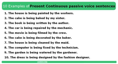 10 examples of Present Continuous Passive Voice sentences