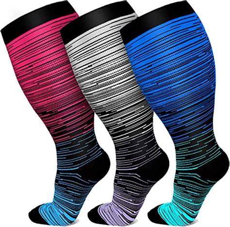 3 Pairs Plus Size Compression Socks Wide Calf for Women and Men 20-30 mmHg Extra Large for ...