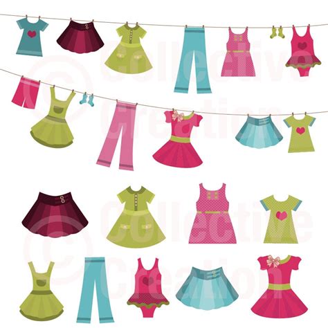 Girls Clothes on Line Clip Art Clipart Set Personal and - Etsy