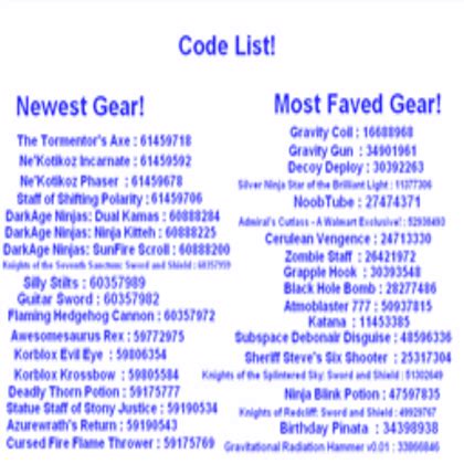 Gear Codes For Roblox Admin