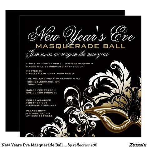 Black/Gold New Years Eve Masquerade Ball Invitation | Zazzle | New years eve invitations ...