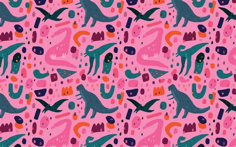 Download Adorable Pink Dinosaur Illustration Wallpaper | Wallpapers.com