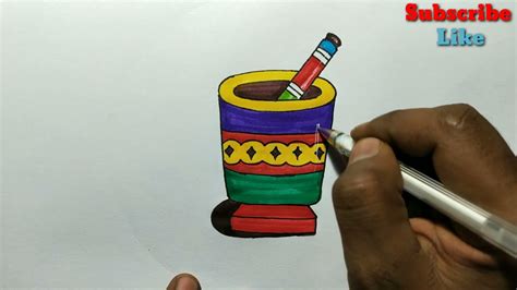 Mortar drawing for beginners / step by step kitchen tool mortar drawing /#okhli drawing - YouTube