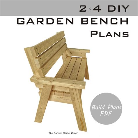 Diy 2x4 Garden Bench Plans in pdf for outdoor furniture. Wood | Etsy