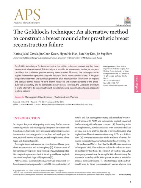 (PDF) The Goldilocks technique: An alternative method to construct a breast mound after ...