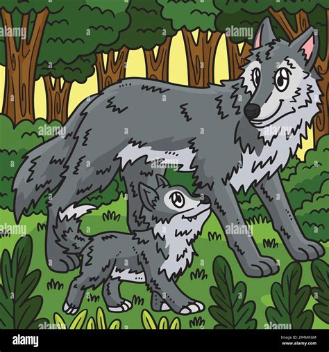 Mother Wolf and Baby Wolf Colored Cartoon Stock Vector Image & Art - Alamy