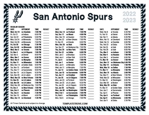 Printable 2022-2023 San Antonio Spurs Schedule