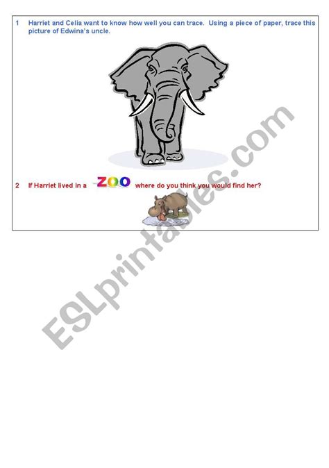 English worksheets: tracing elephant