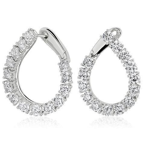 Diamond Front-Back Pear Shape Hoop Earrings in 18k White Gold (5.40 ct ...