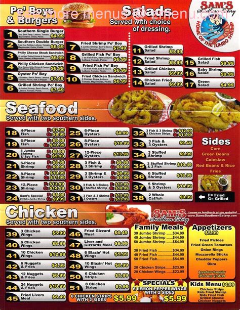 Online Menu of Sam's Southern Eatery Restaurant, Beaumont, Texas, 77701 ...