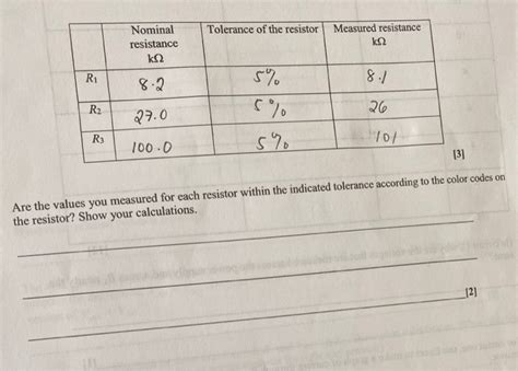 Solved Tolerance of the resistor Nominal resistance ΚΩ | Chegg.com