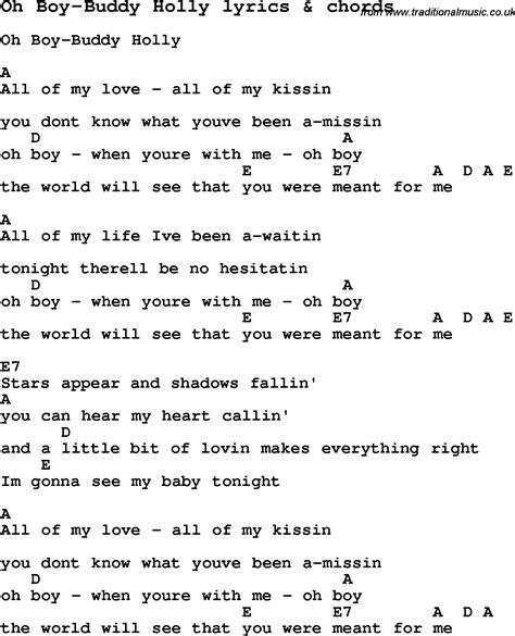 Love Song Lyrics for:Oh Boy-Buddy Holly with chords.