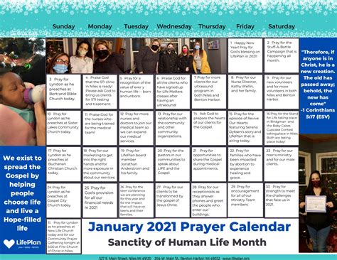 January 2021 Prayer Calendar | LifePlan